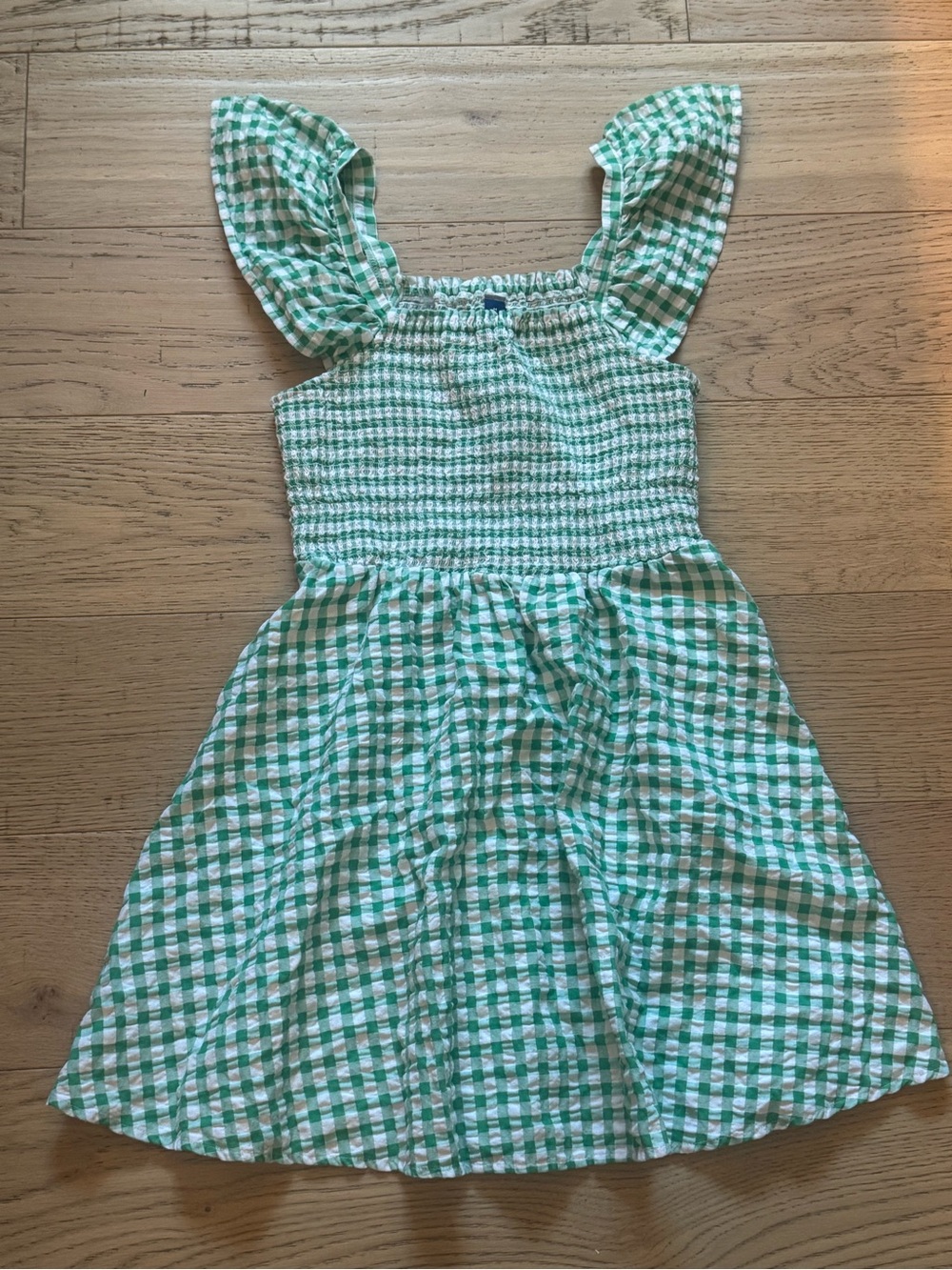 Old Navy Green Gingham Smocked Puff Sleeve Mini Dress Medium